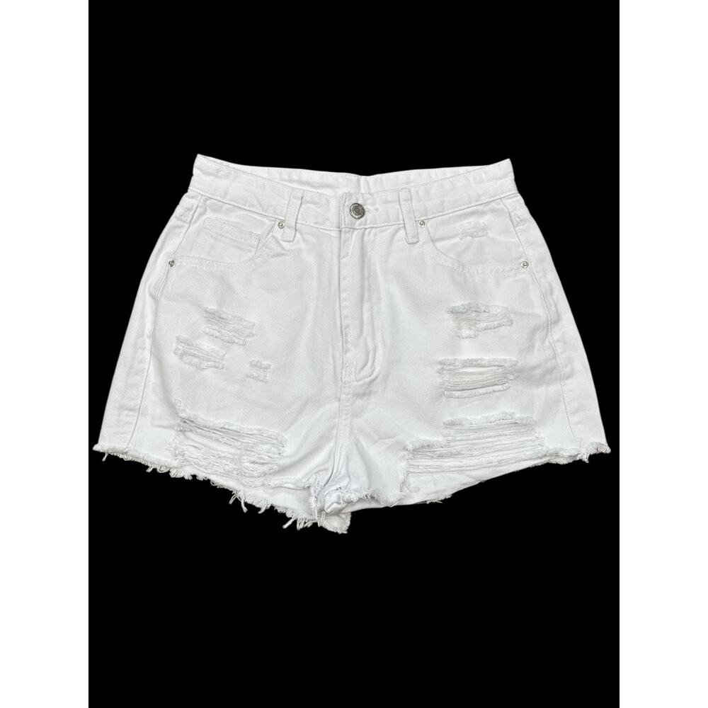 Shein Womens Size Small White Distressed Ripped Raw Hem Denim Shorts